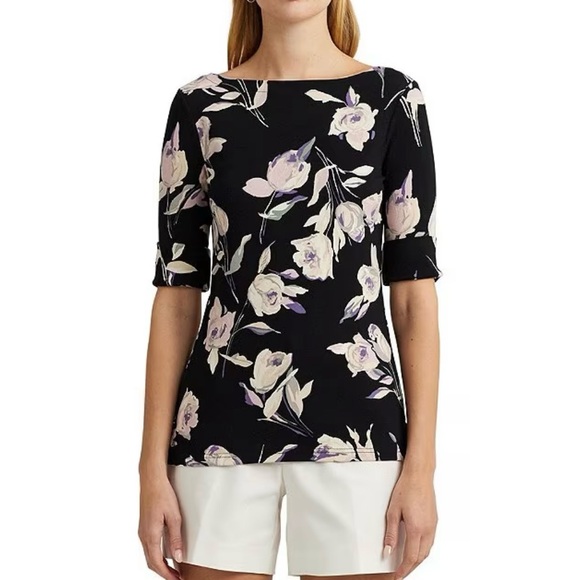 Lauren Ralph Lauren Tops - 🆕 LRL Floral Stretch Cotton Slim Fit Boat
Neck Tee Shirt - Medium